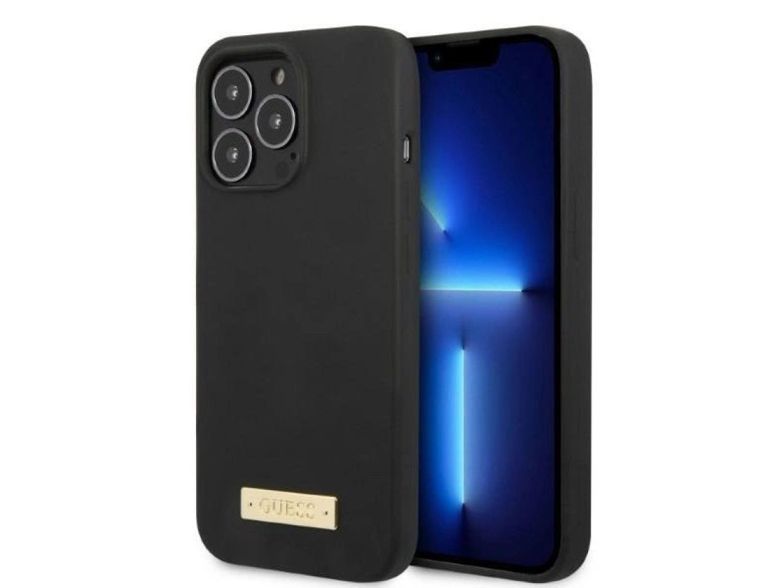 Guess GUHMP13LSPLK iPhone 13 Pro / 13 6.1" black/black hard case Silicone Logo Plate MagSafe