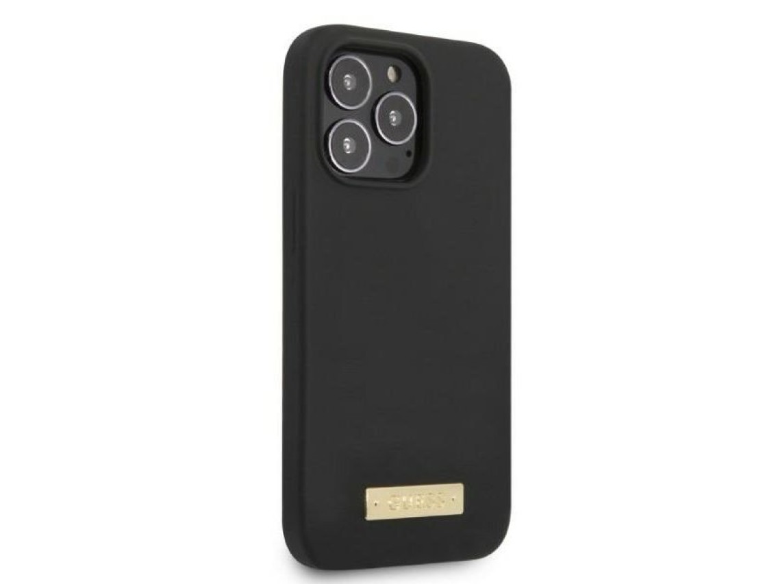 Guess GUHMP13LSPLK iPhone 13 Pro / 13 6.1" black/black hard case Silicone Logo Plate MagSafe