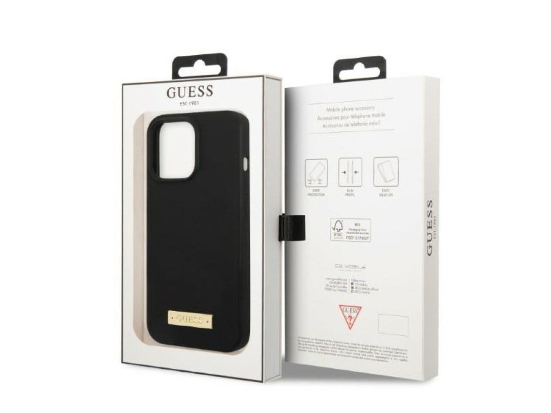 Guess GUHMP13LSPLK iPhone 13 Pro / 13 6.1" black/black hard case Silicone Logo Plate MagSafe