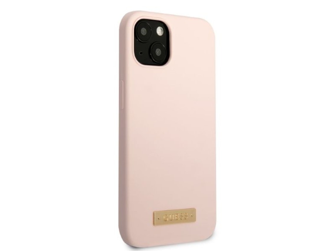Capa rígida de silicone com logo e MagSafe para iPhone 13 mini 5.4" rosa/rosa Guess GUHMP13SSBPLP