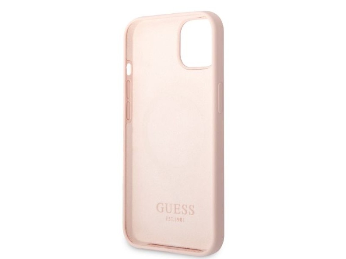 Capa rígida de silicone com logo e MagSafe para iPhone 13 mini 5.4" rosa/rosa Guess GUHMP13SSBPLP