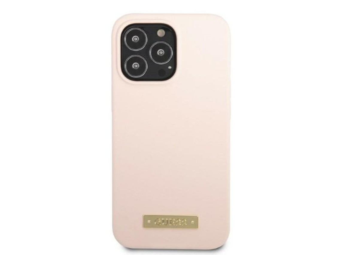 Funda rígida Guess GUHMP13LSPLP para iPhone 13 Pro / 13 de 6,1" en color rosa/rosa, con placa de sil