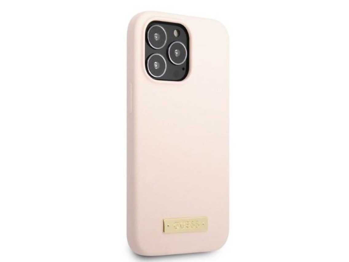 Funda rígida Guess GUHMP13LSPLP para iPhone 13 Pro / 13 de 6,1" en color rosa/rosa, con placa de sil