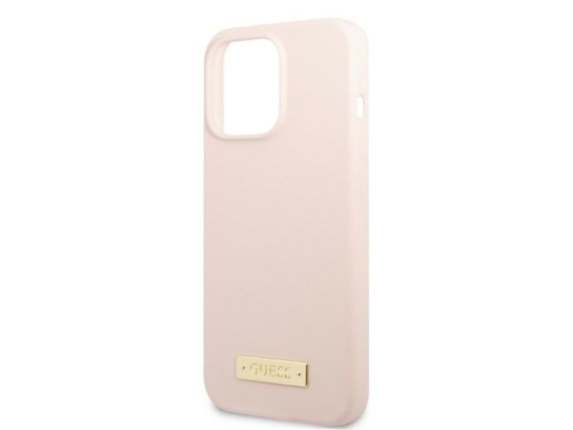 Funda rígida Guess GUHMP13LSPLP para iPhone 13 Pro / 13 de 6,1" en color rosa/rosa, con placa de sil
