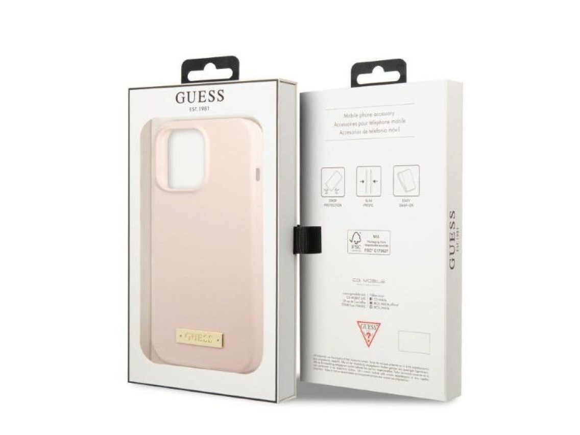 Guess GUHMP13XSPLP iPhone 13 Pro Max 6.7" pink/pink hard case Silicone Logo Plate MagSafe