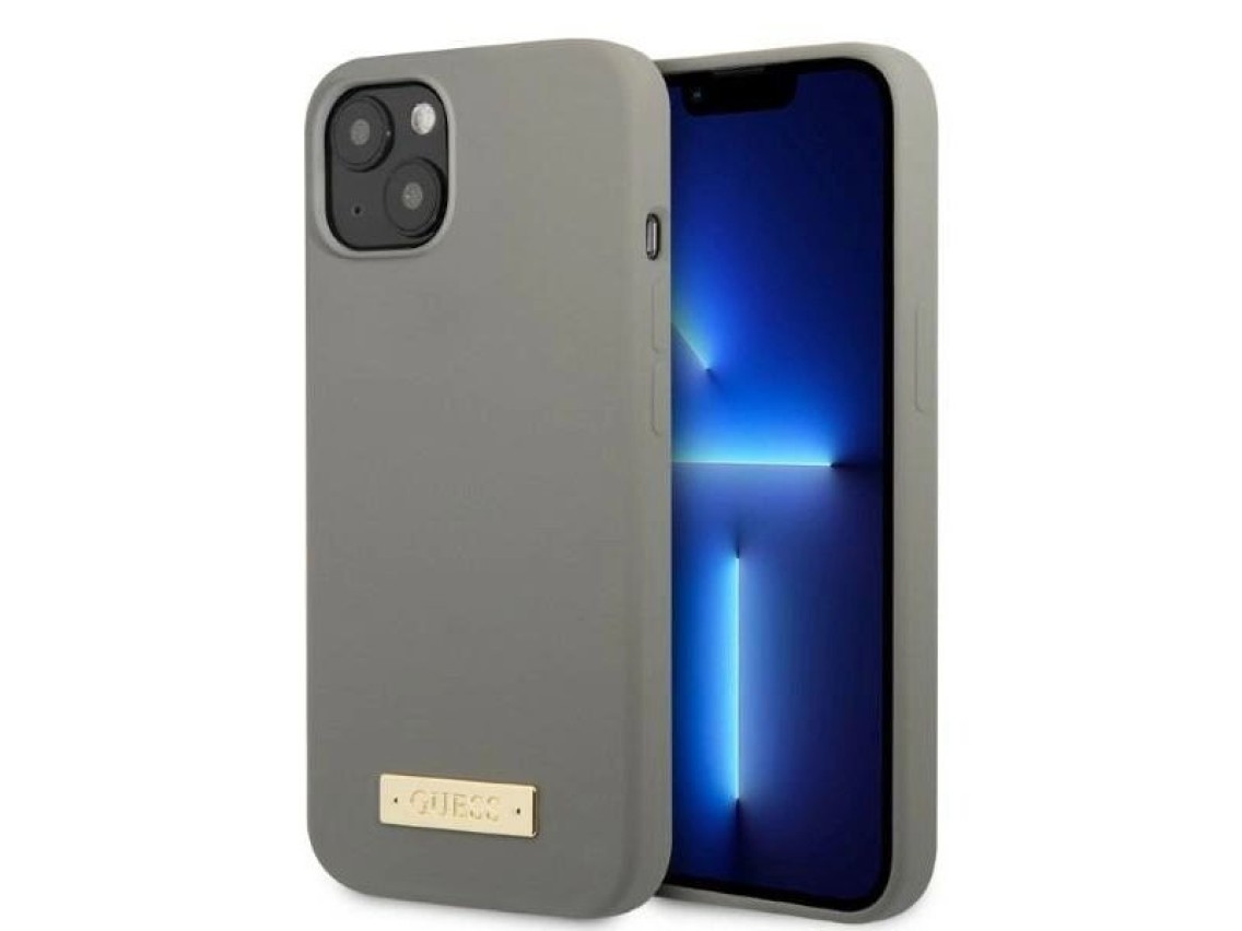 Capa r�gida Guess GUHMP13MSPLG para iPhone 13 de 6,1" cinza/cinza com placa de silicone com logotipo