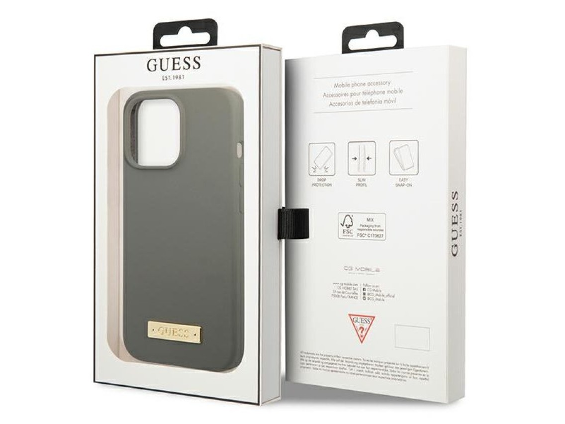 Capa rígida Guess GUHMP13LSPLG para iPhone 13 Pro / 13 de 6,1" cinza/cinza com placa de silicone e l