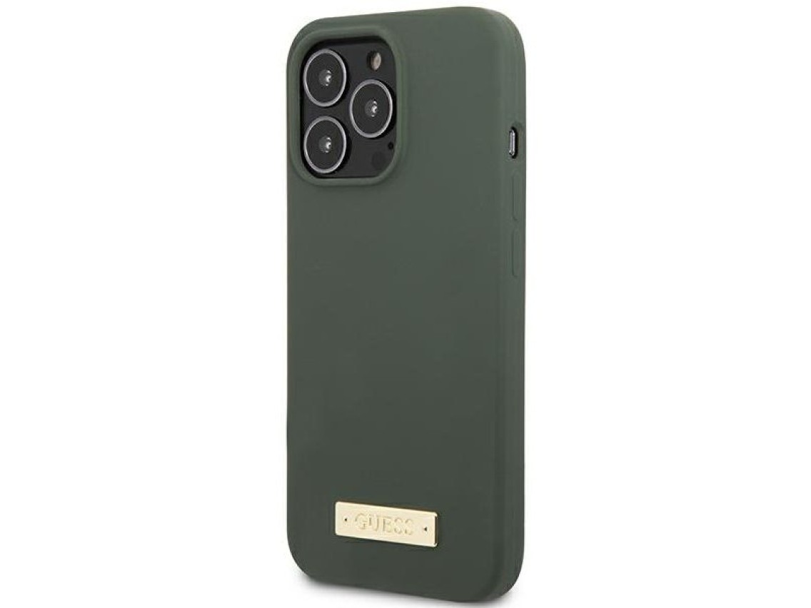 Funda Guess de silicona con logo y placa MagSafe para iPhone 13 Pro / iPhone 13 - verde