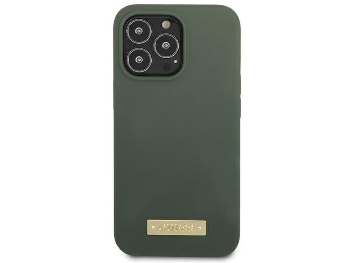 Funda Guess de silicona con logo y placa MagSafe para iPhone 13 Pro / iPhone 13 - verde