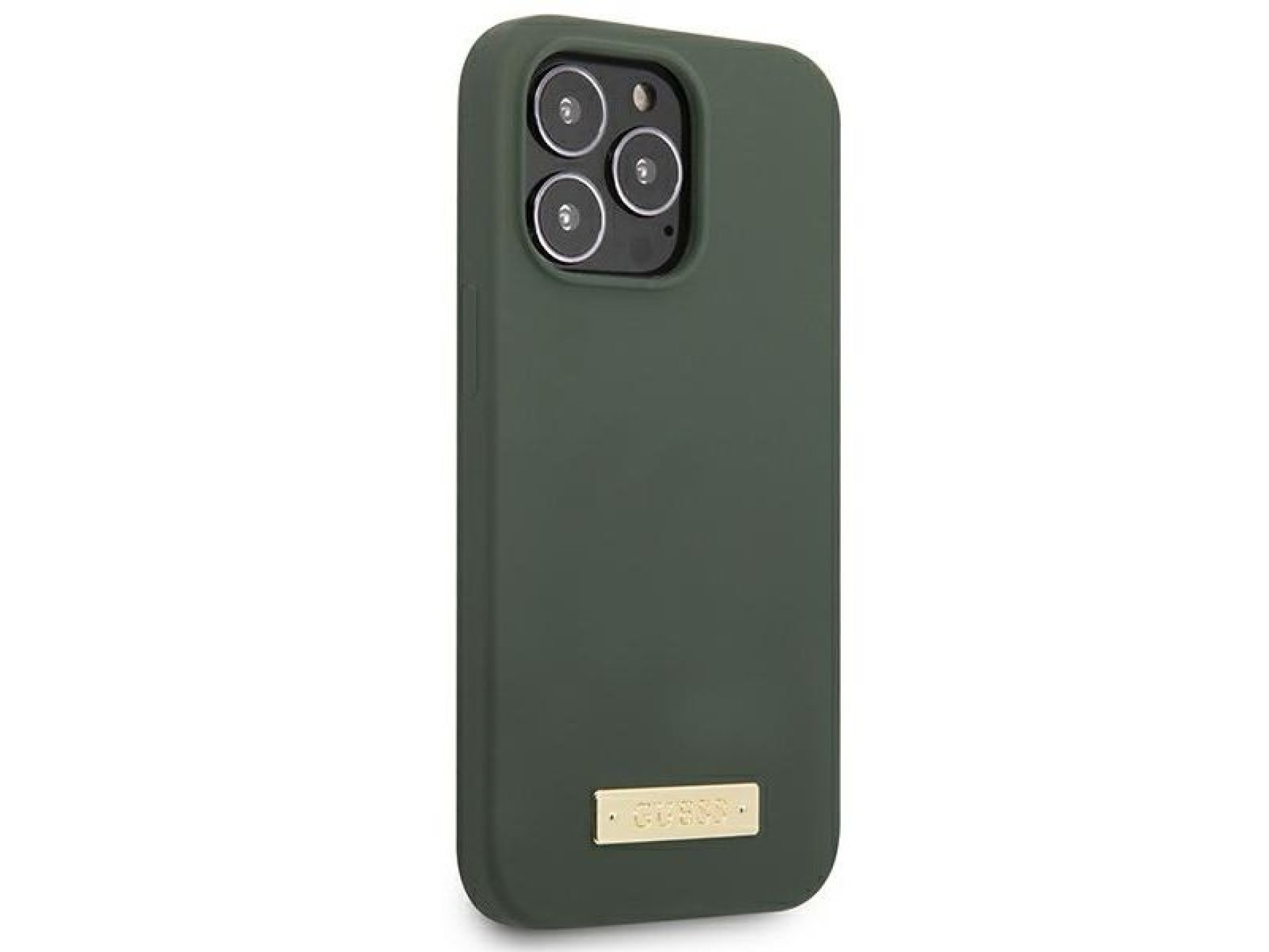 Funda Guess de silicona con logo y placa MagSafe para iPhone 13 Pro / iPhone 13 - verde