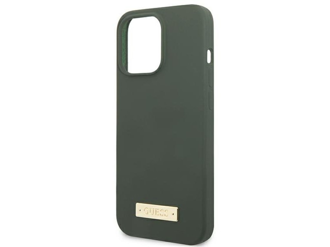 Funda Guess de silicona con logo y placa MagSafe para iPhone 13 Pro / iPhone 13 - verde