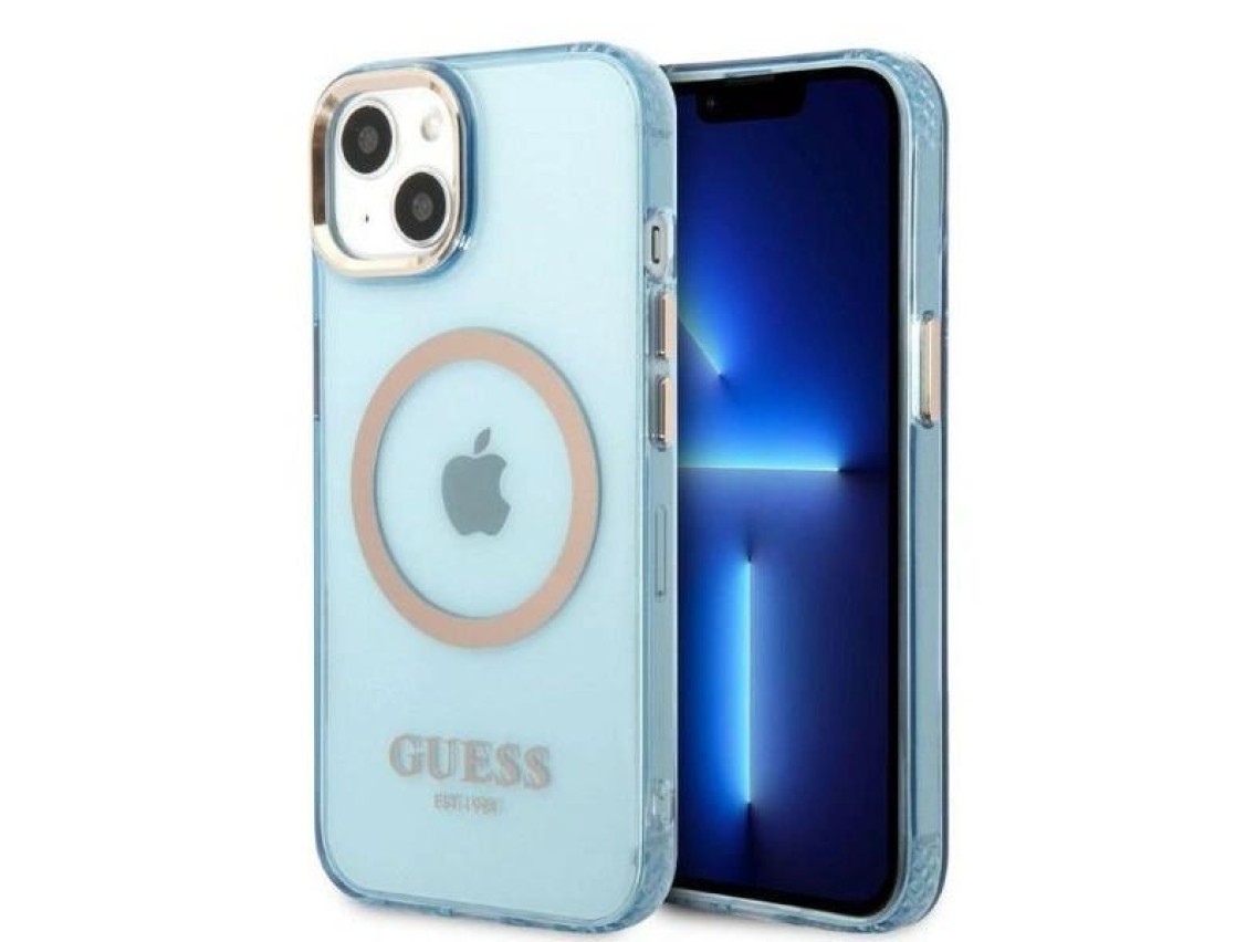 Guess Gold Outline Translucent MagSafe case for iPhone 13 - blue