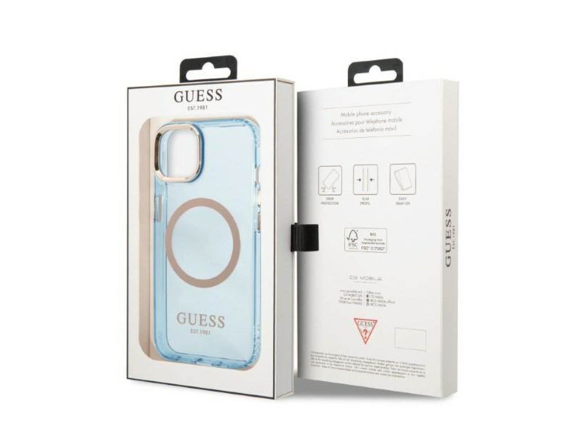 Guess Gold Outline Translucent MagSafe case for iPhone 13 - blue