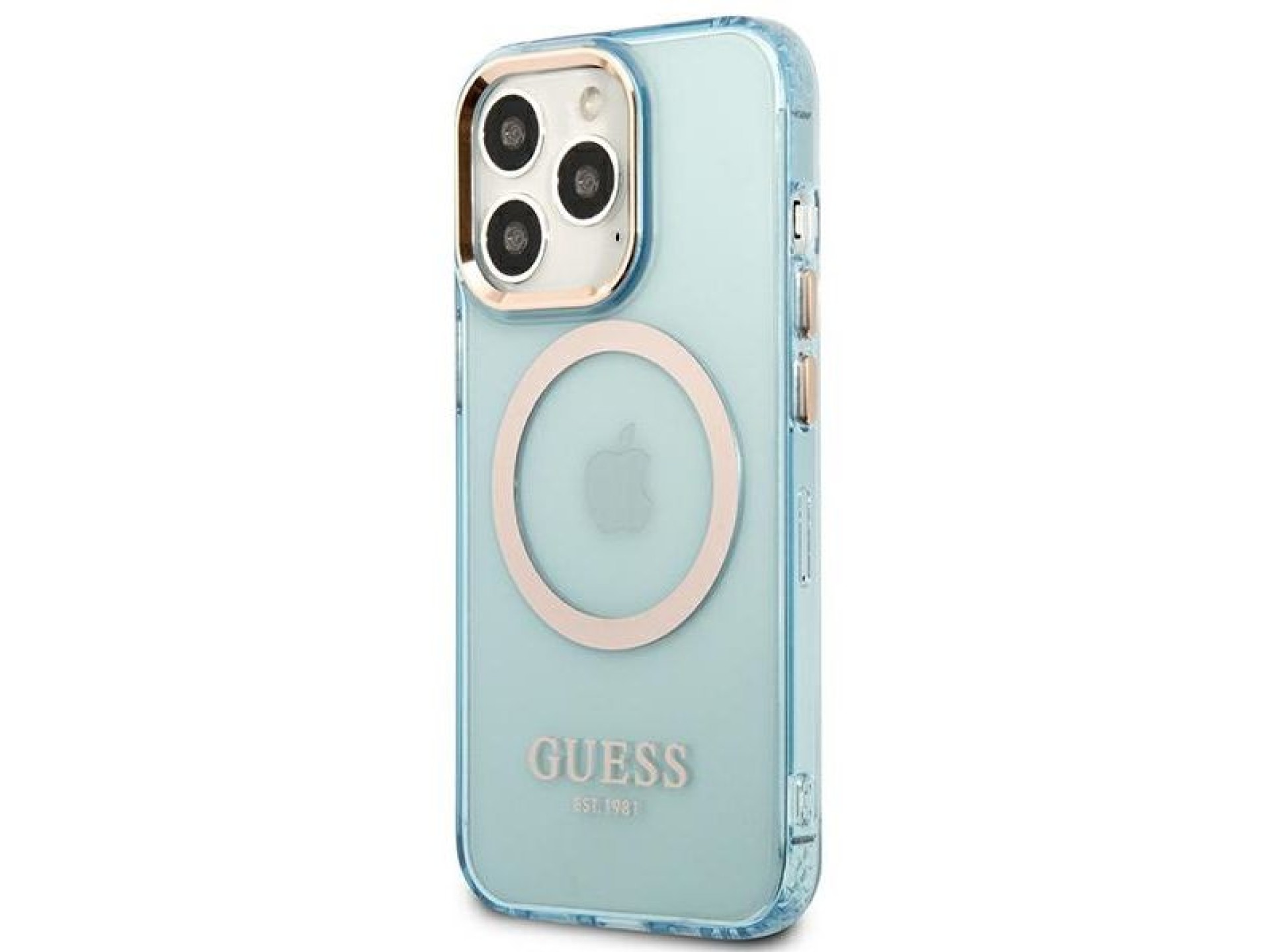 Funda translúcida Guess Gold Outline MagSafe para iPhone 13 Pro / iPhone 13 - azul