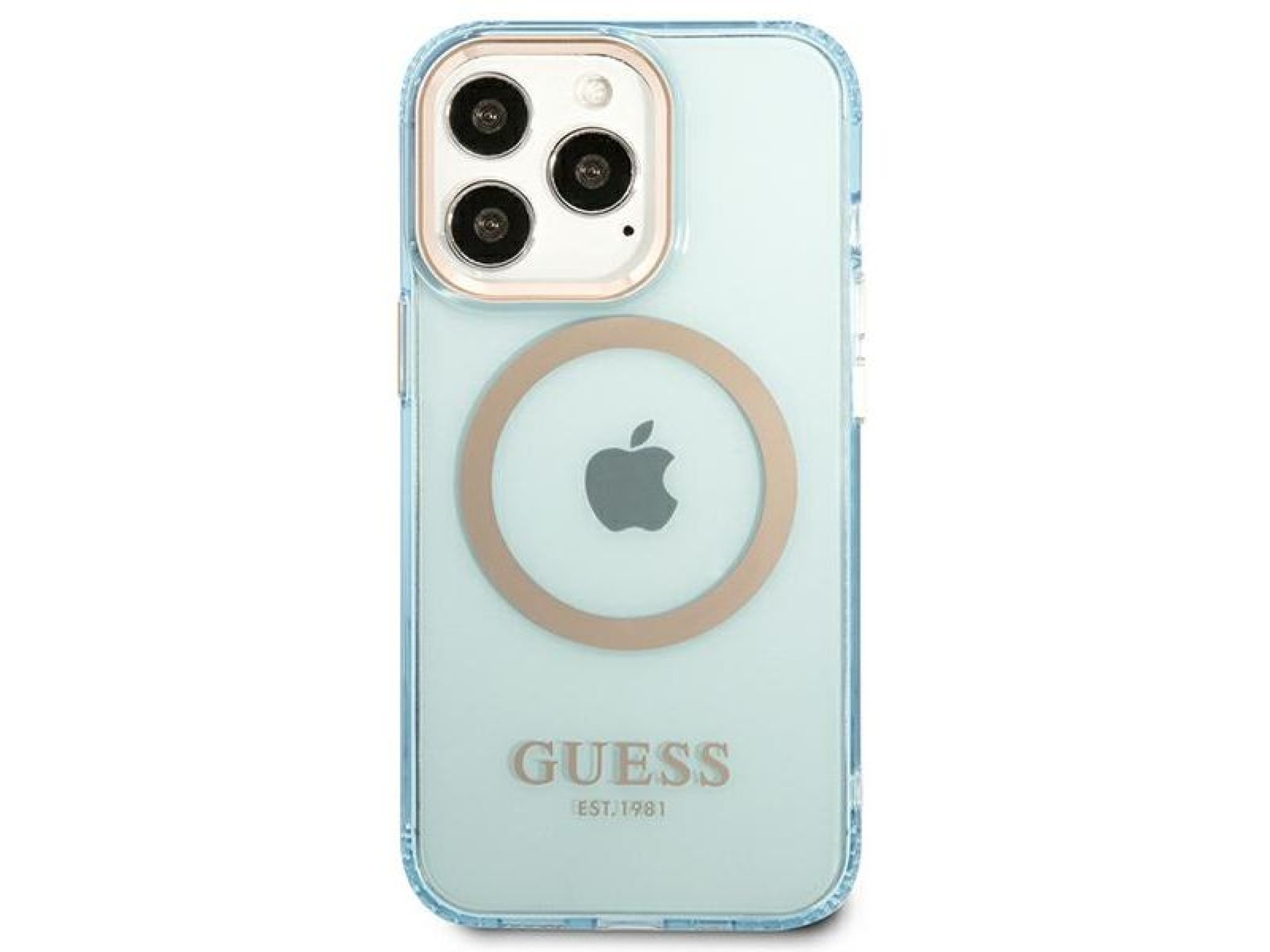 Funda translúcida Guess Gold Outline MagSafe para iPhone 13 Pro / iPhone 13 - azul