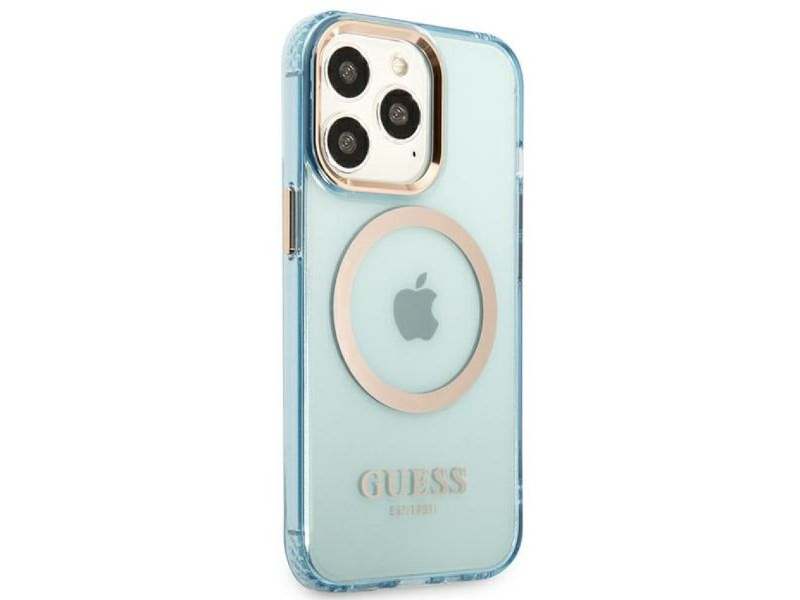 Funda translúcida Guess Gold Outline MagSafe para iPhone 13 Pro / iPhone 13 - azul