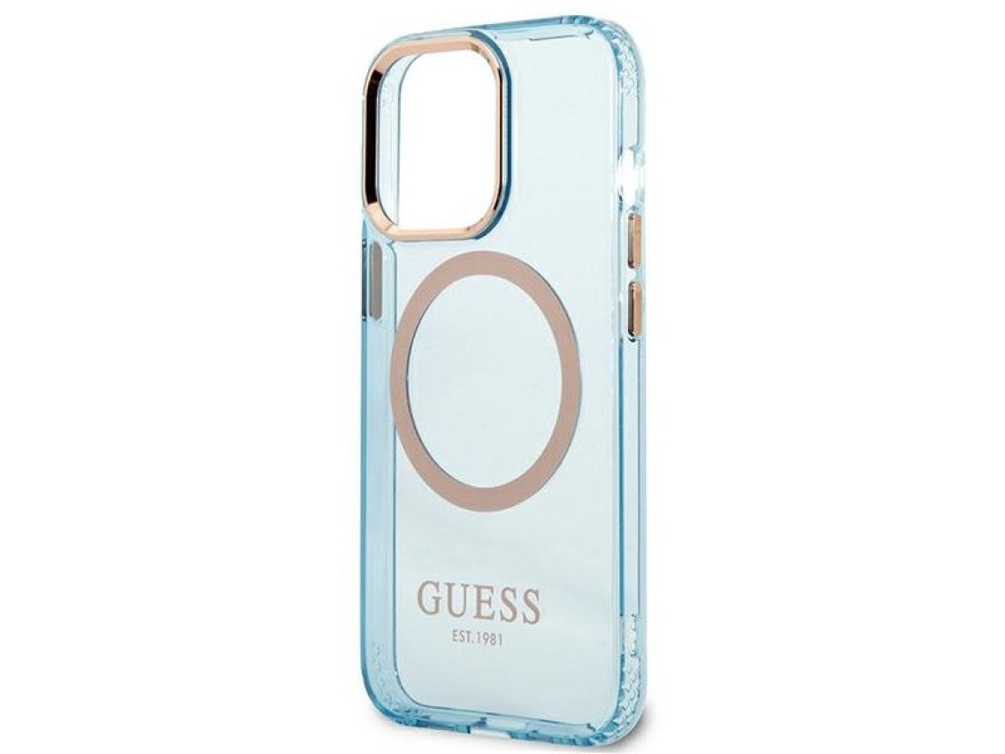 Funda translúcida Guess Gold Outline MagSafe para iPhone 13 Pro / iPhone 13 - azul