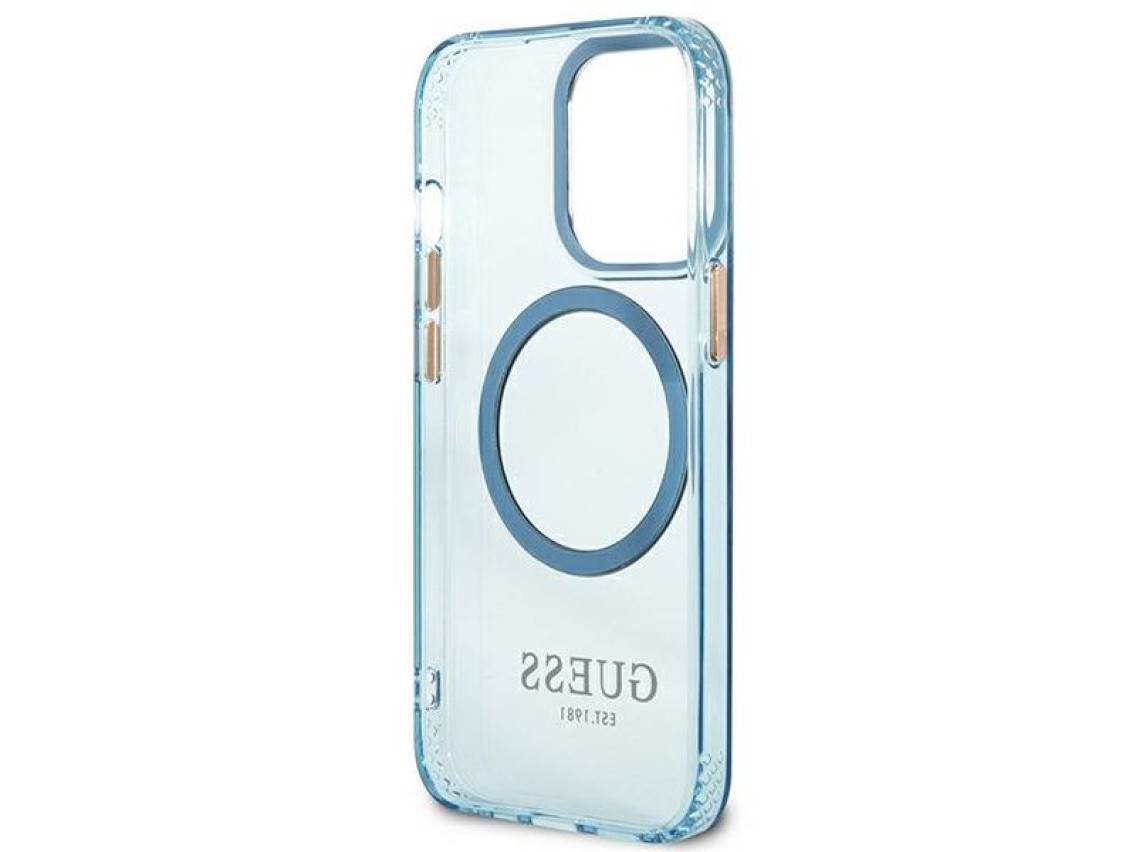 Funda translúcida Guess Gold Outline MagSafe para iPhone 13 Pro / iPhone 13 - azul