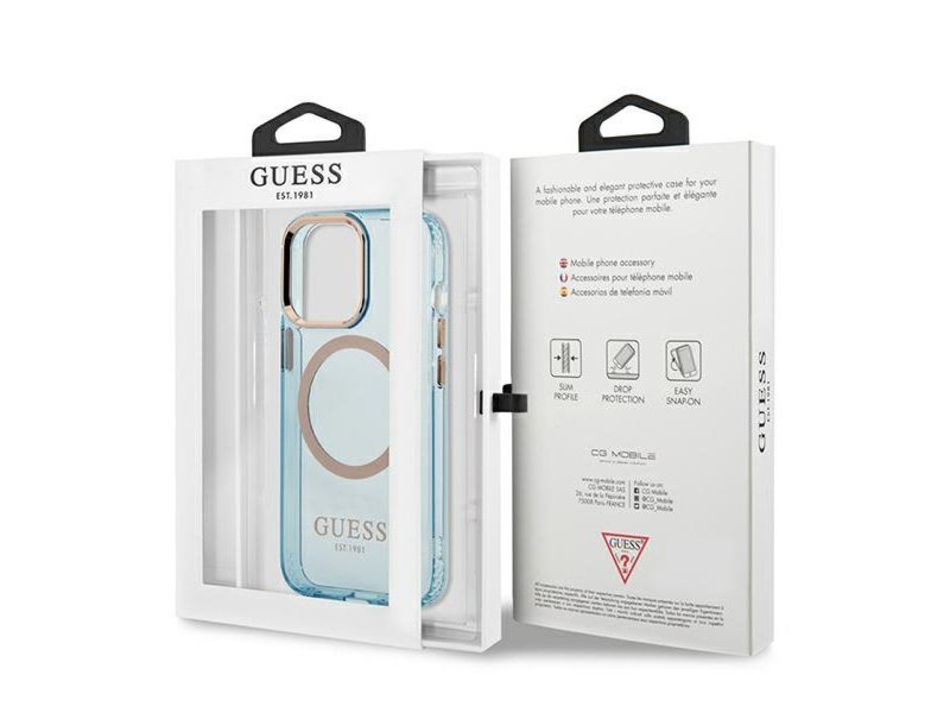 Funda translúcida Guess Gold Outline MagSafe para iPhone 13 Pro / iPhone 13 - azul