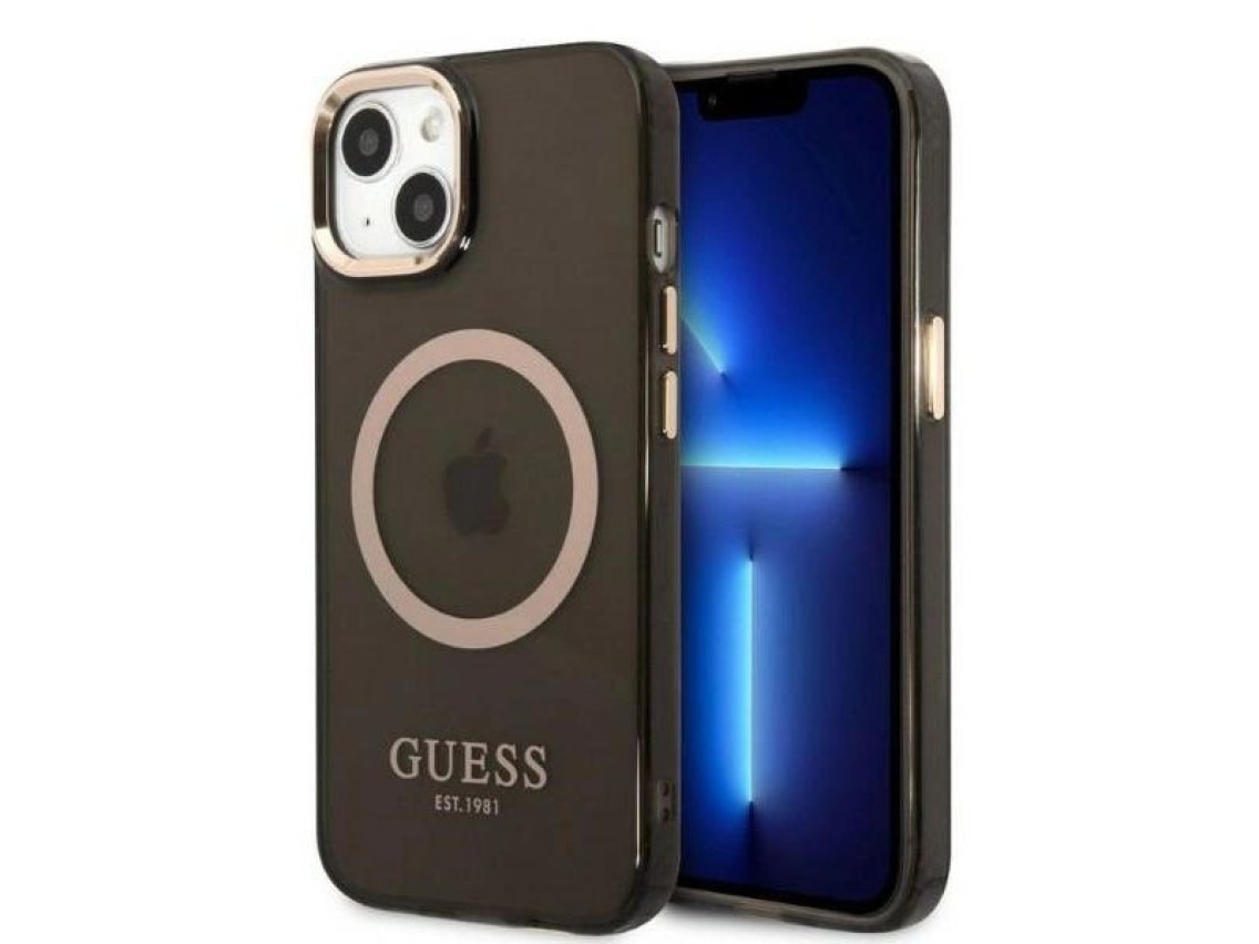 Capa Guess Gold Outline Translucent MagSafe para iPhone 13 - preta