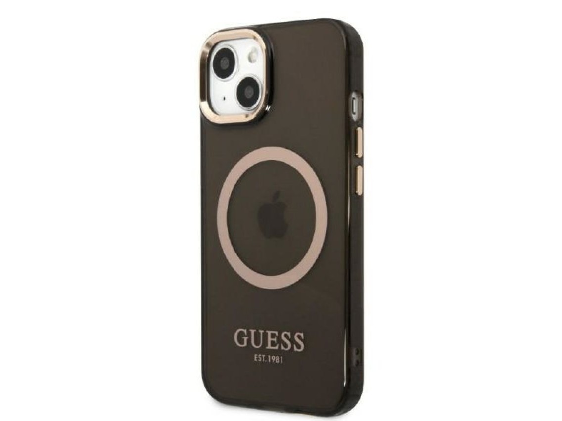Capa Guess Gold Outline Translucent MagSafe para iPhone 13 - preta