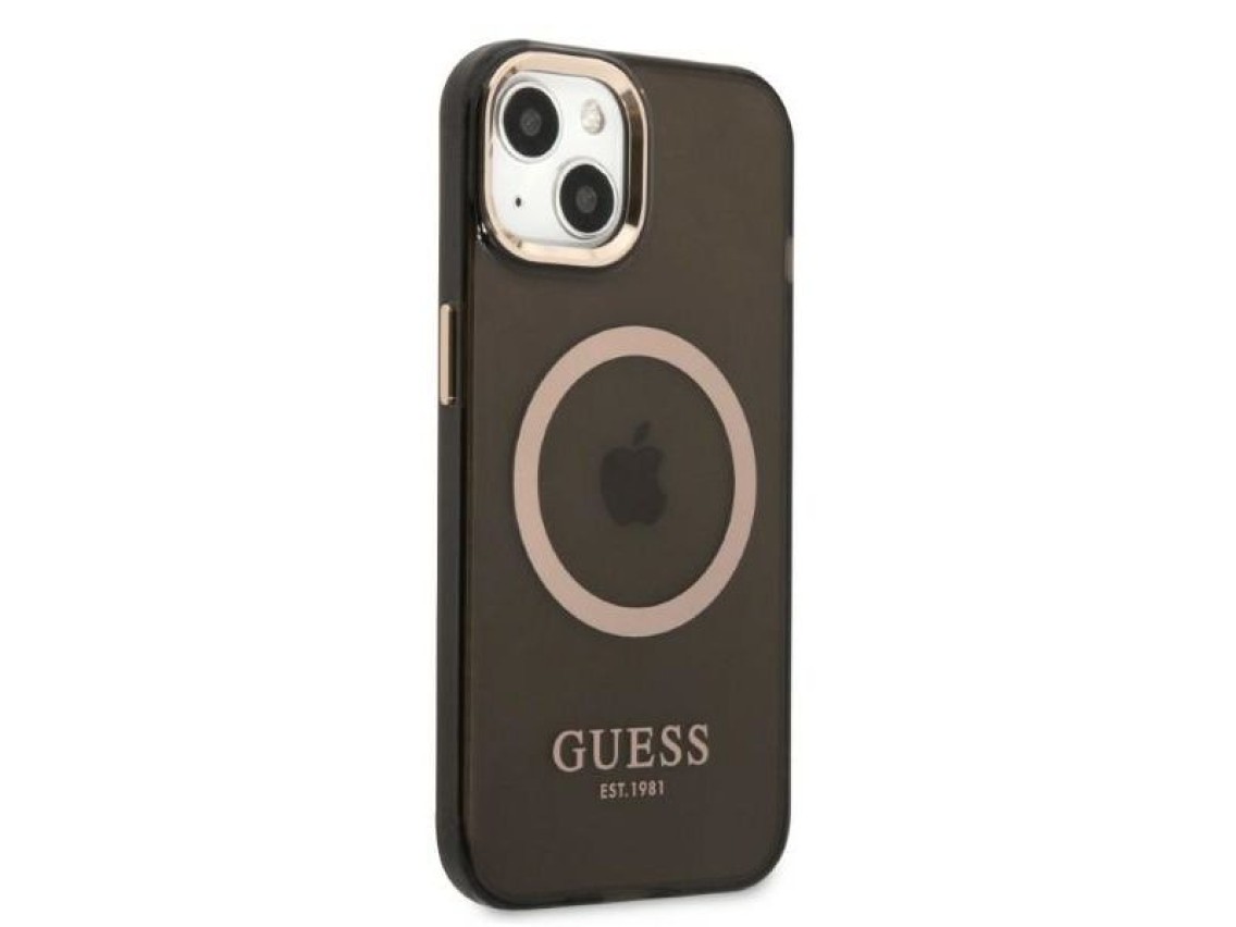 Capa Guess Gold Outline Translucent MagSafe para iPhone 13 - preta