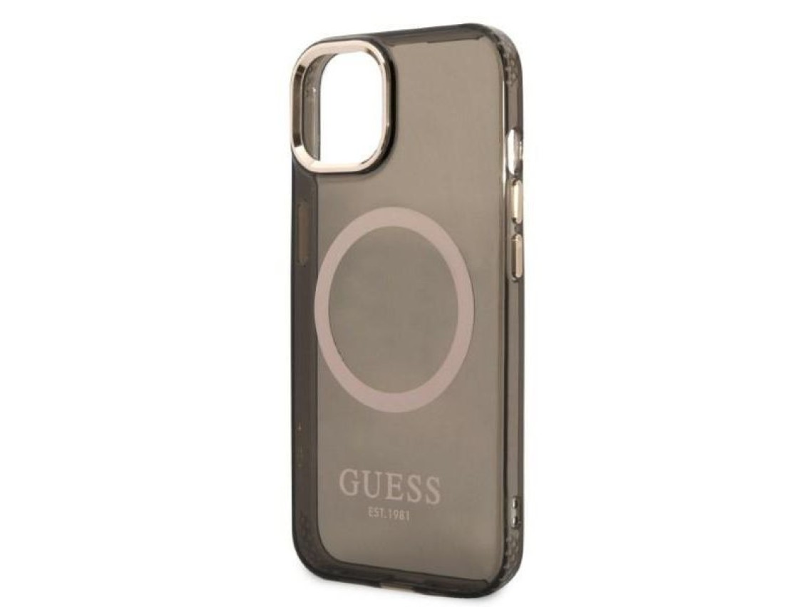 Capa Guess Gold Outline Translucent MagSafe para iPhone 13 - preta