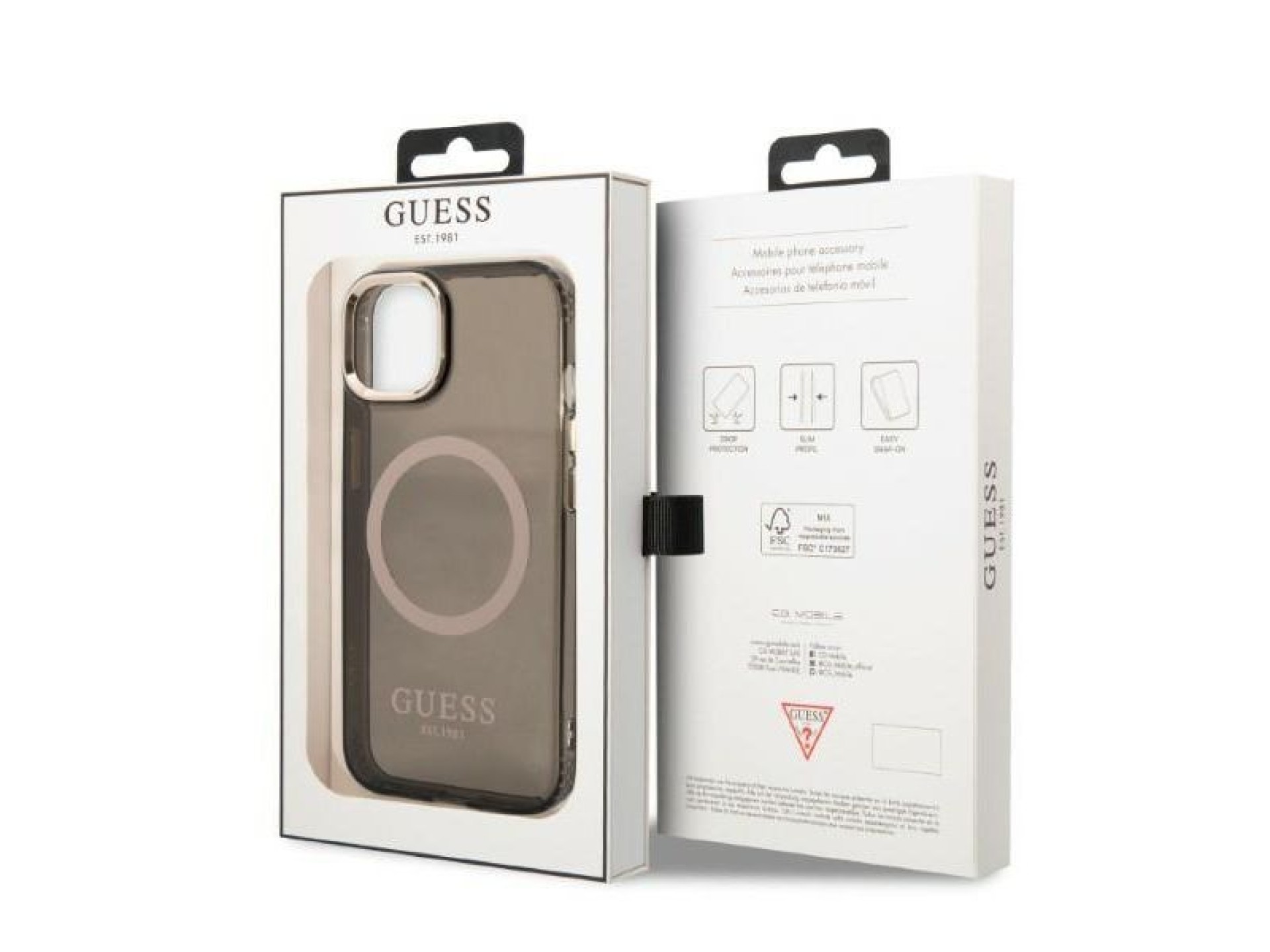 Capa Guess Gold Outline Translucent MagSafe para iPhone 13 - preta