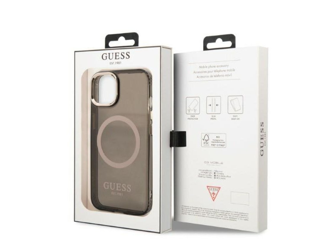 Capa Guess Gold Outline Translucent MagSafe para iPhone 13 - preta