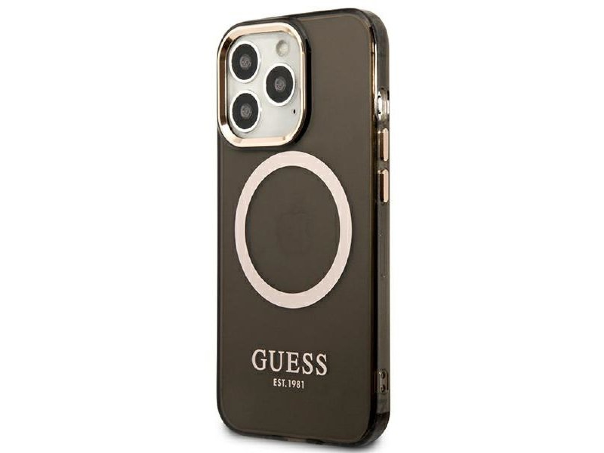 Guess Gold Outline Translucent MagSafe Case for iPhone 13 Pro / iPhone 13 - Black