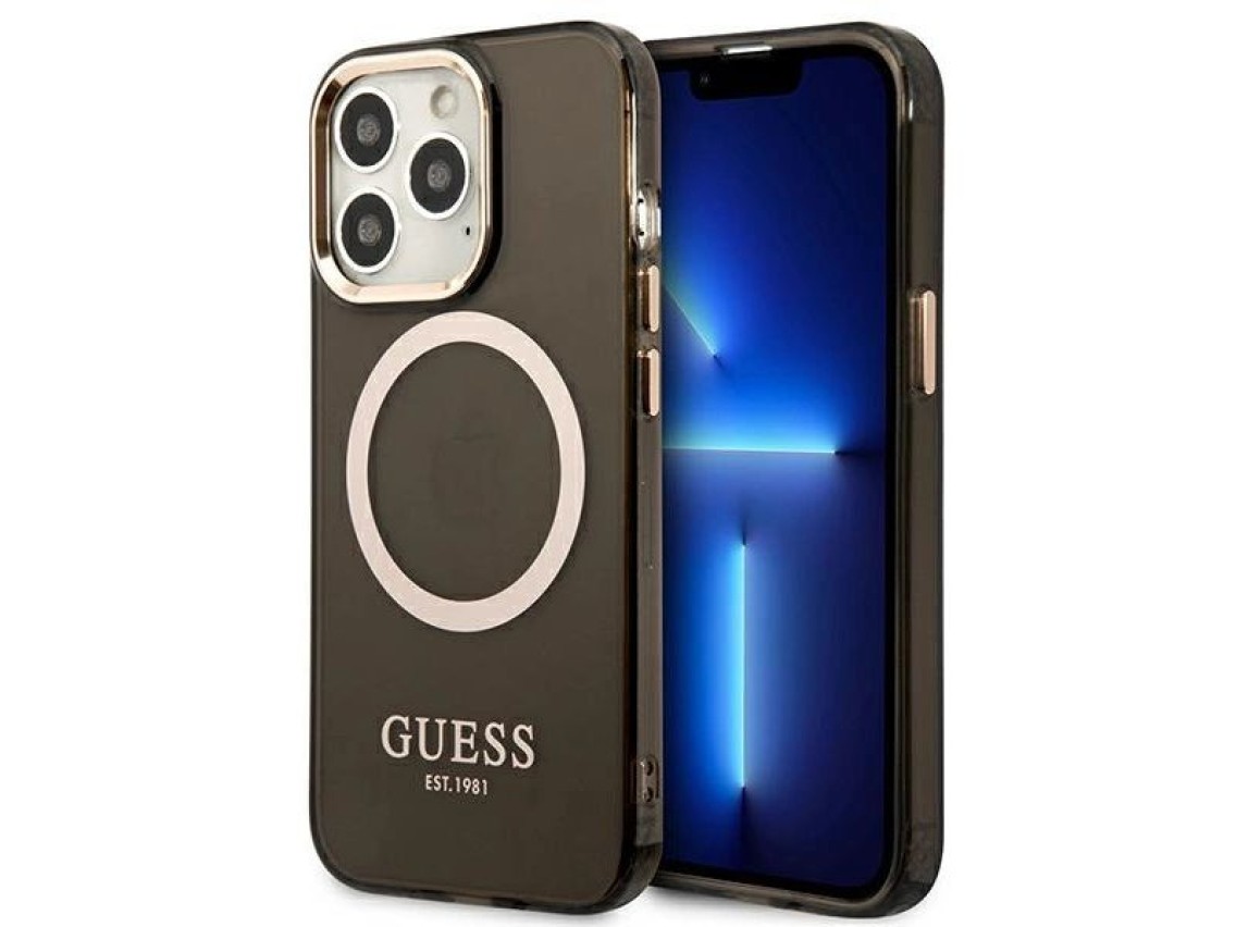 Funda translúcida Guess Gold Outline MagSafe para iPhone 13 Pro Max - negra