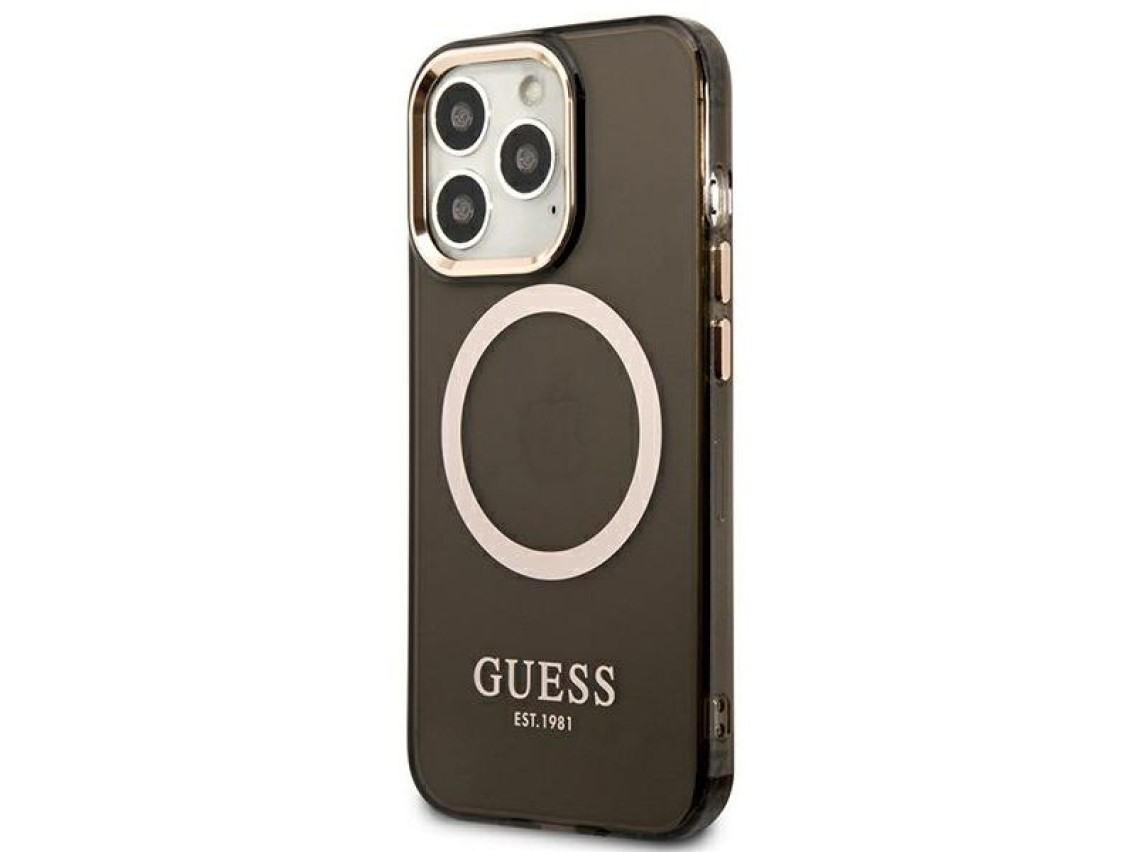 Funda translúcida Guess Gold Outline MagSafe para iPhone 13 Pro Max - negra