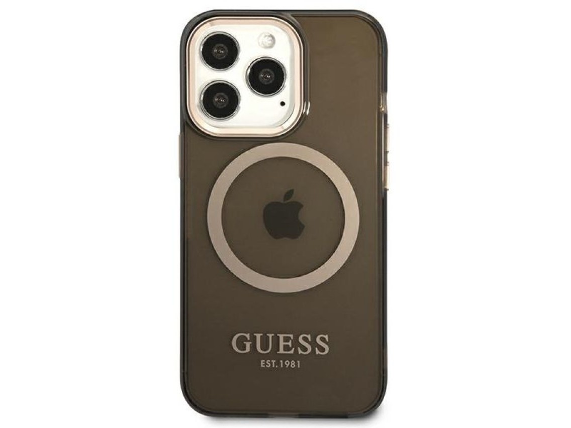 Funda translúcida Guess Gold Outline MagSafe para iPhone 13 Pro Max - negra