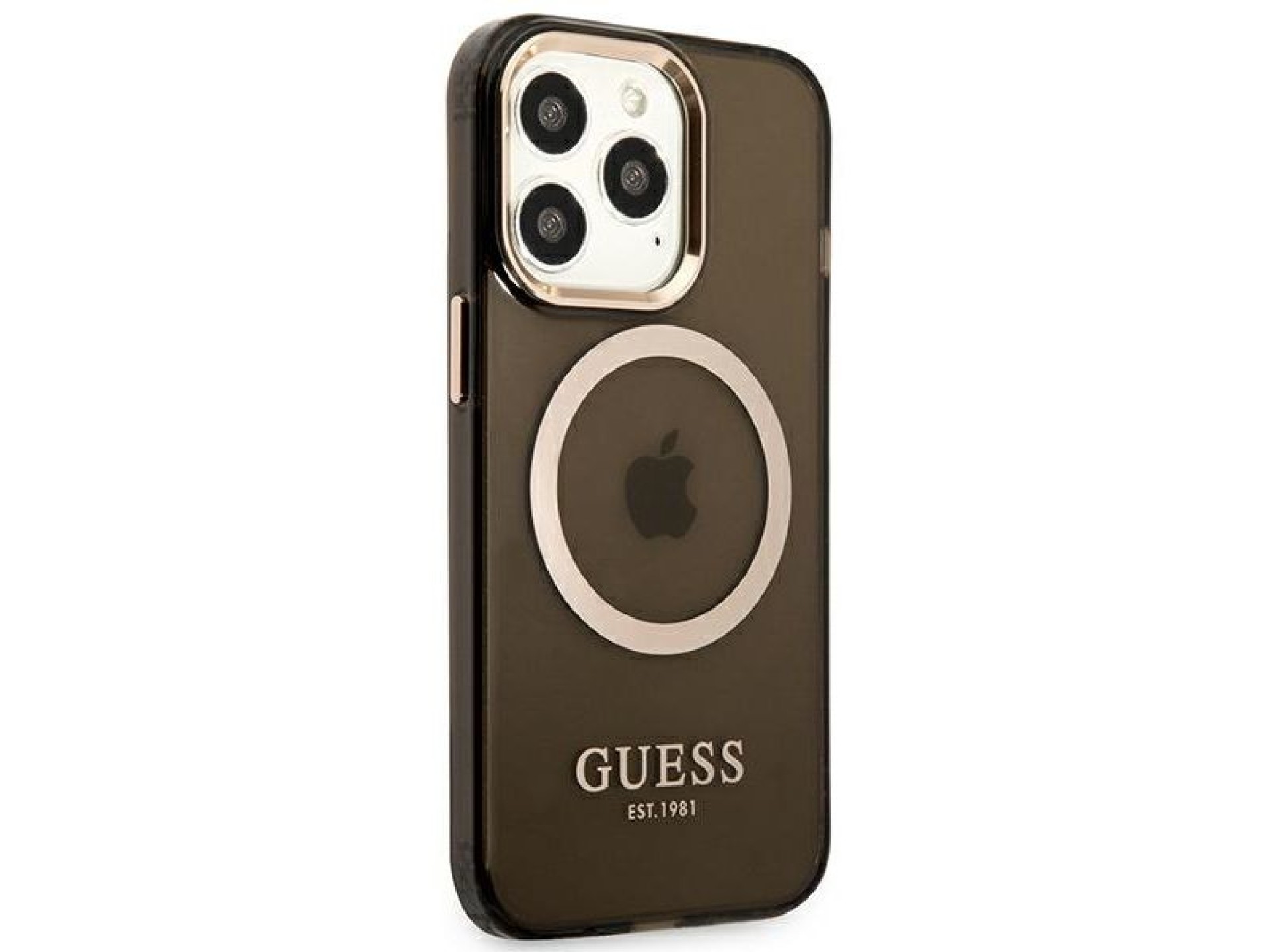 Funda translúcida Guess Gold Outline MagSafe para iPhone 13 Pro Max - negra