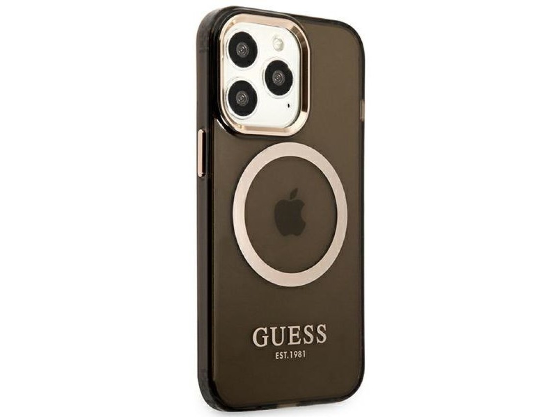 Funda translúcida Guess Gold Outline MagSafe para iPhone 13 Pro Max - negra