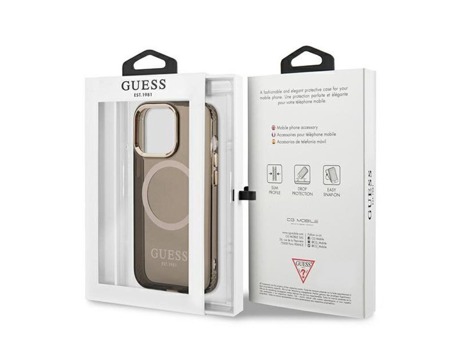 Funda translúcida Guess Gold Outline MagSafe para iPhone 13 Pro Max - negra