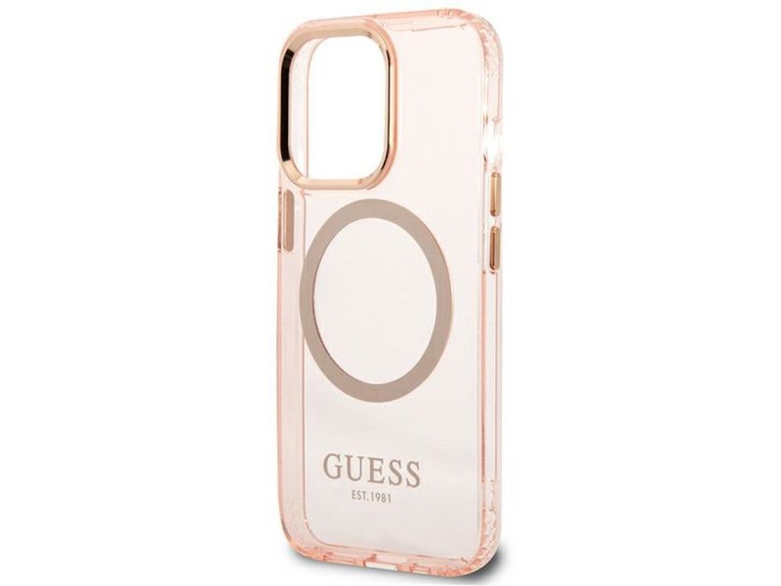 Guess GUHMP13LHTCMP iPhone 13 Pro / 13 6.1" pink/pink hard case Gold Outline Translucent MagSafe
