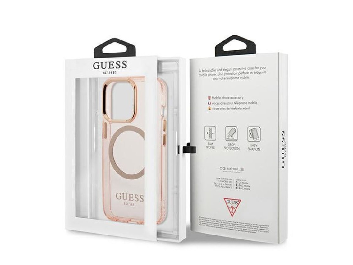 Guess GUHMP13LHTCMP iPhone 13 Pro / 13 6.1" pink/pink hard case Gold Outline Translucent MagSafe