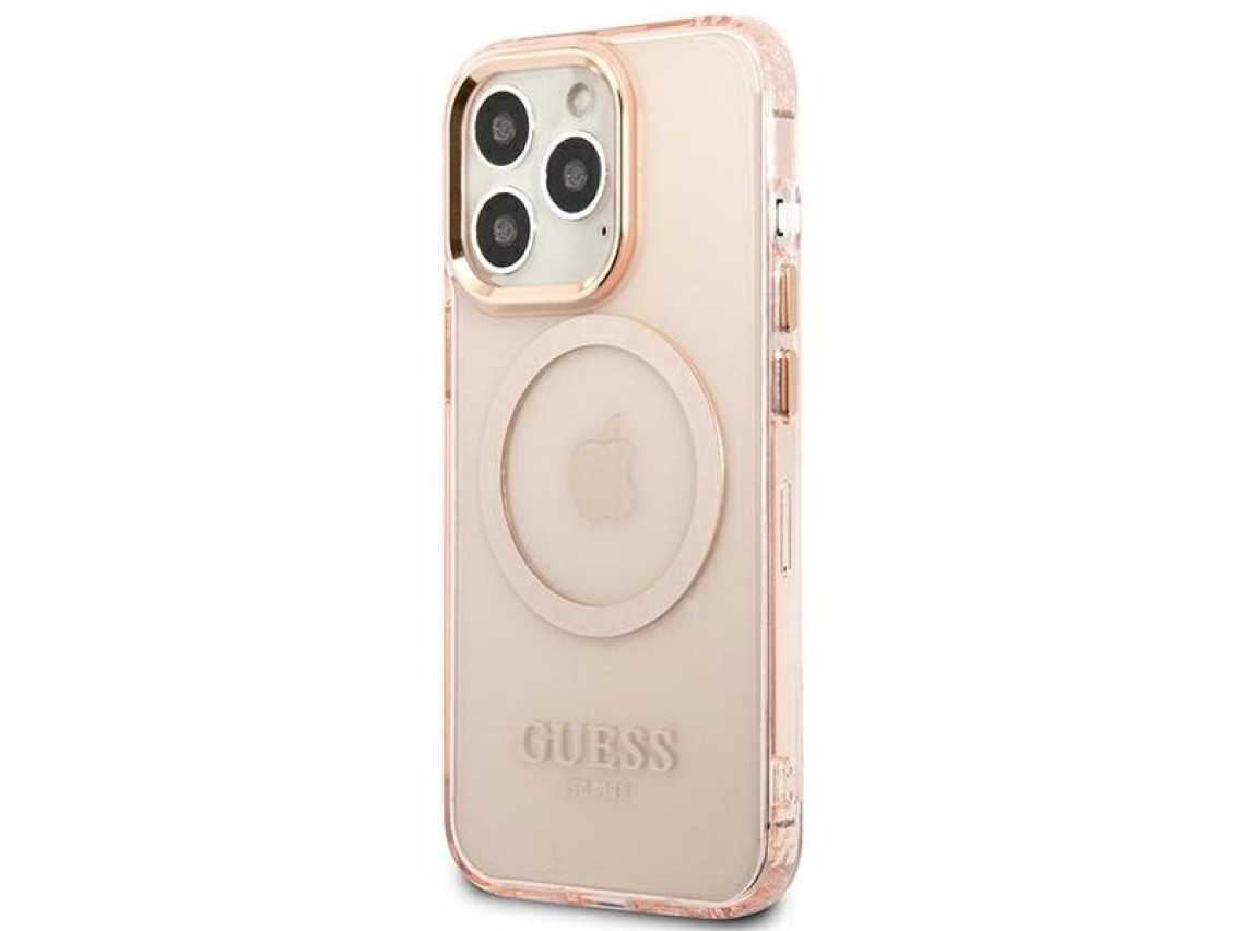 Capa Guess Gold Outline Translucent MagSafe para iPhone 13 Pro Max - rosa