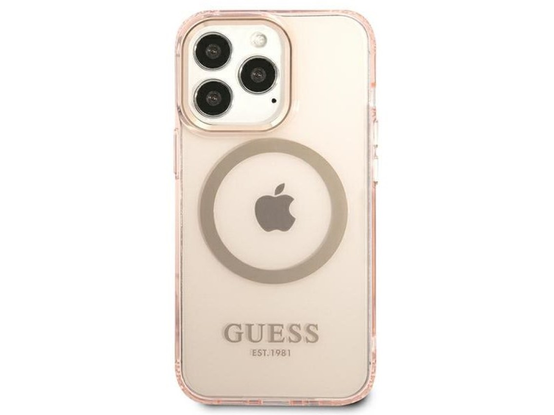 Capa Guess Gold Outline Translucent MagSafe para iPhone 13 Pro Max - rosa