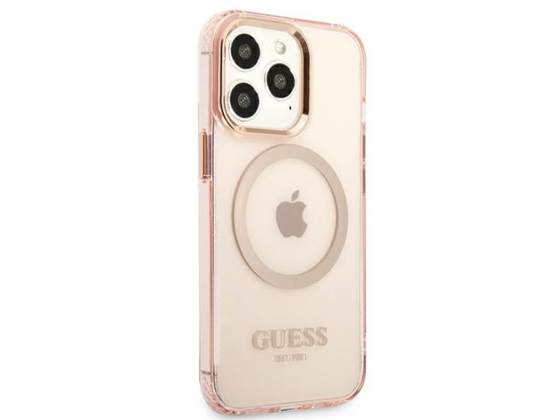 Capa Guess Gold Outline Translucent MagSafe para iPhone 13 Pro Max - rosa