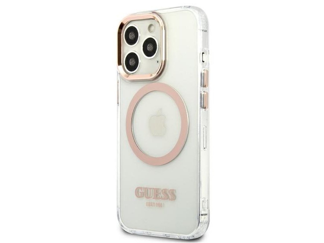 Capa rígida dourada Guess GUHMP13XHTRMD para iPhone 13 Pro Max de 6,7 polegadas com contorno metálic