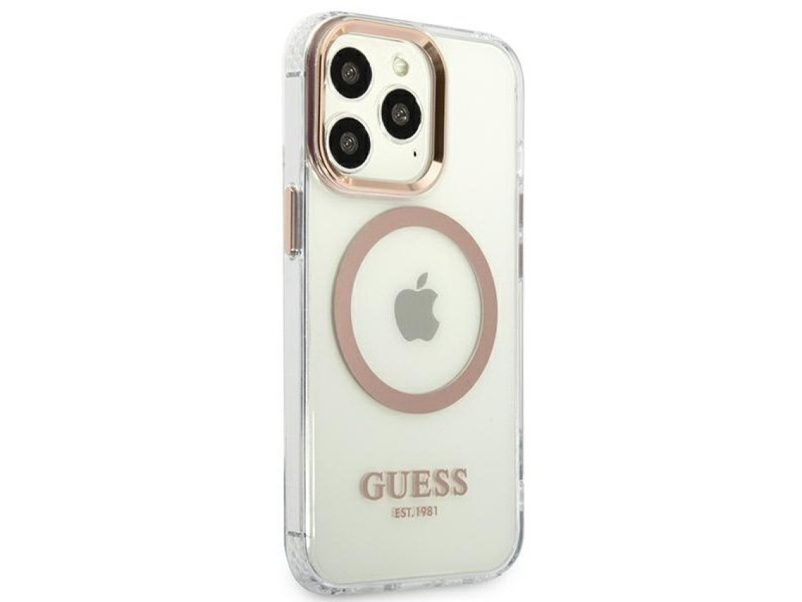 Capa rígida dourada Guess GUHMP13XHTRMD para iPhone 13 Pro Max de 6,7 polegadas com contorno metálic