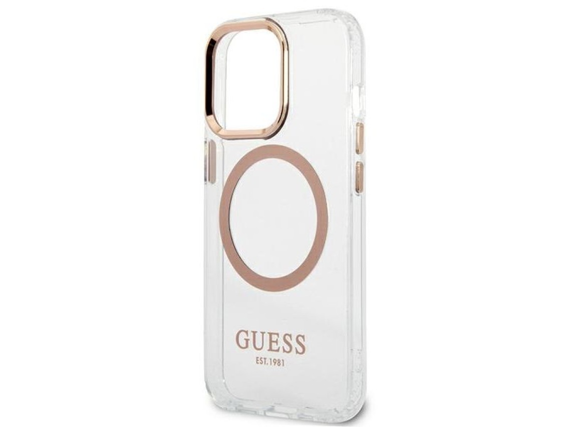 Capa rígida dourada Guess GUHMP13XHTRMD para iPhone 13 Pro Max de 6,7 polegadas com contorno metálic