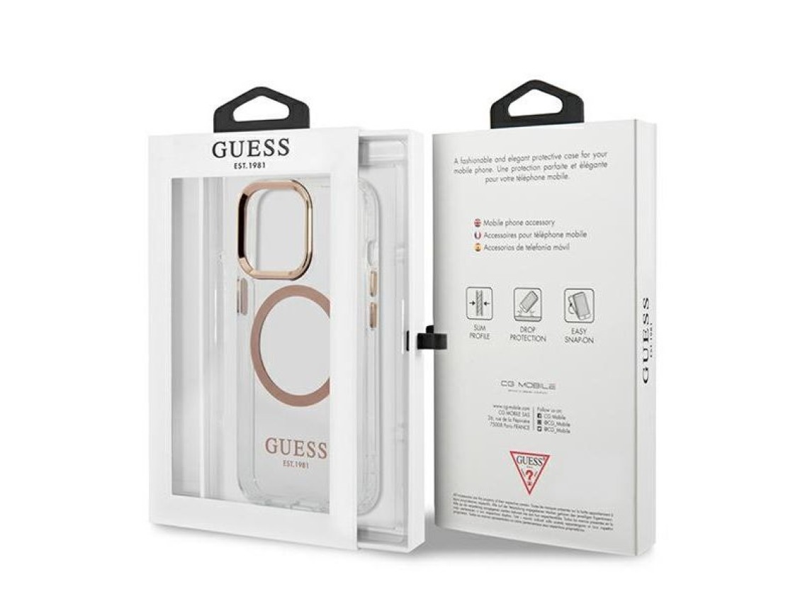 Capa rígida dourada Guess GUHMP13XHTRMD para iPhone 13 Pro Max de 6,7 polegadas com contorno metálic