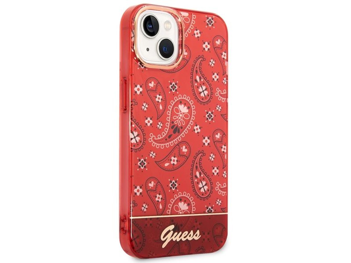 Funda rígida Guess GUHCP14SHGBNHR para iPhone 14 de 6,1" roja/roja con estampado de bandana y cachem