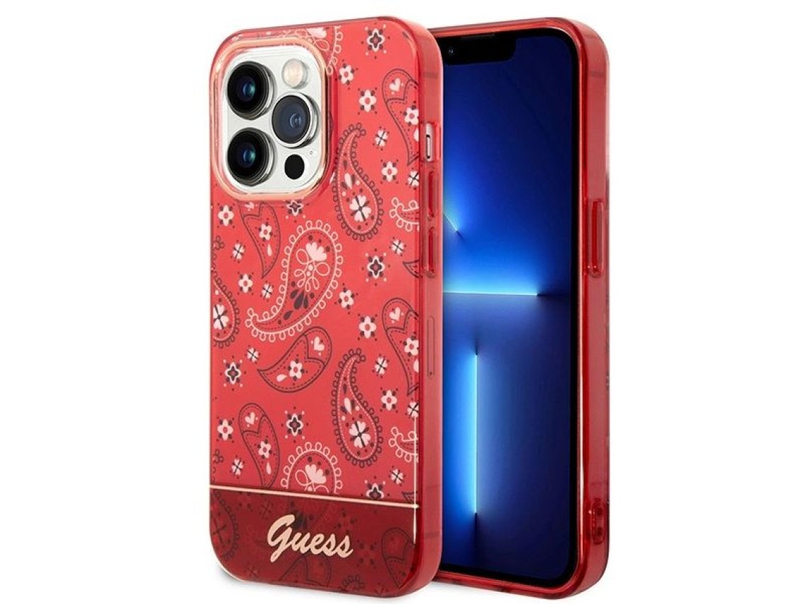 Capa rígida Guess GUHCP14XHGBNHR para iPhone 14 Pro Max 6.7" vermelha/vermelha com estampa de bandan