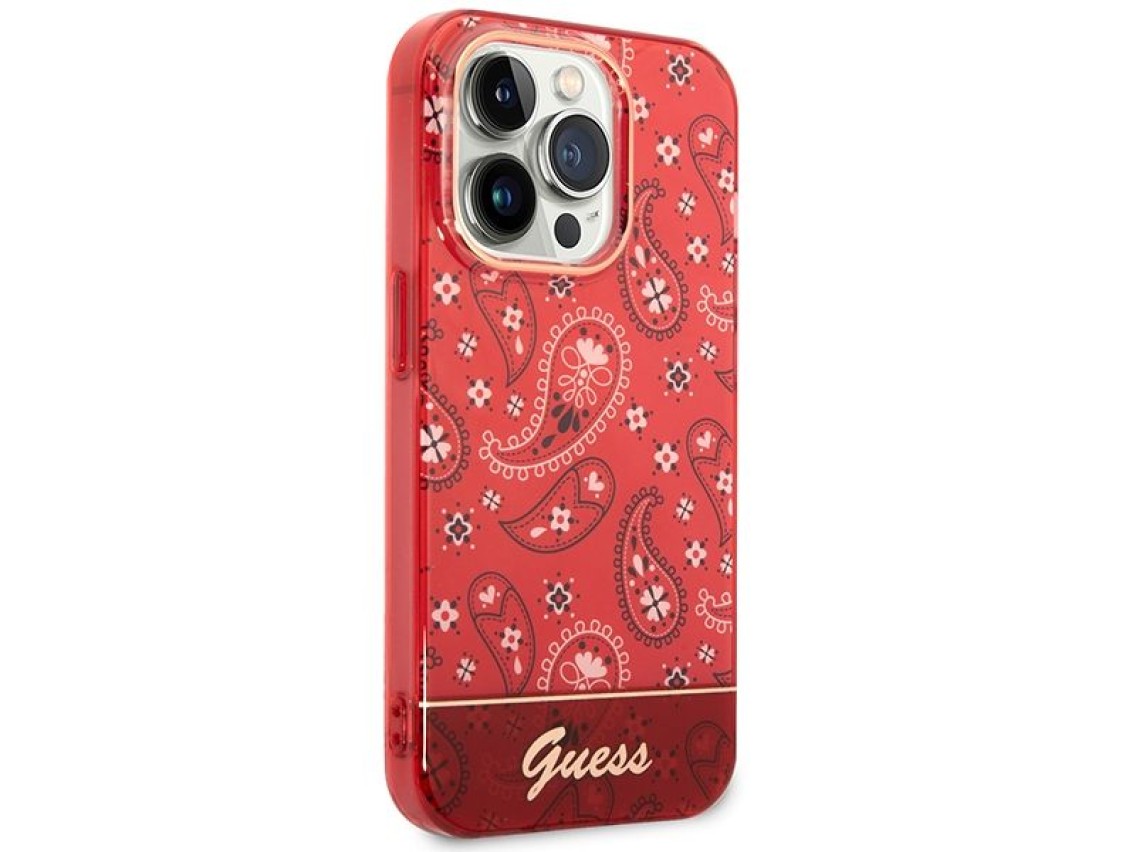Capa rígida Guess GUHCP14XHGBNHR para iPhone 14 Pro Max 6.7" vermelha/vermelha com estampa de bandan