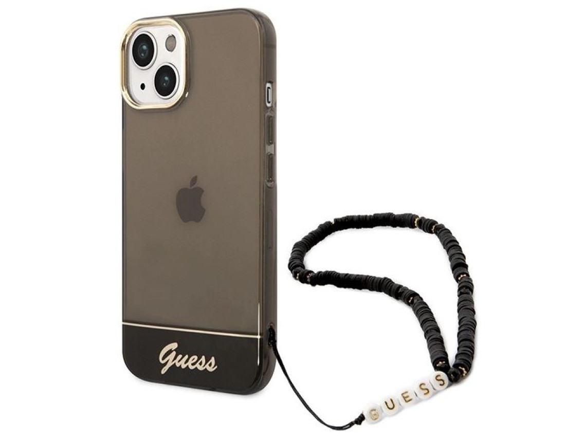 Guess GUHCP14MHGCOHK iPhone 14 Plus 6,7" preto / capa rígida preta com alça perolada translúcida
