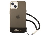 Guess GUHCP14MHGCOHK iPhone 14 Plus 6,7" preto / capa rígida preta com alça perolada translúcida Guess GUHCP14MHGCOHK iPhone 14 Plus 6,7" preto / capa rígida preta com alça perolada translúcida